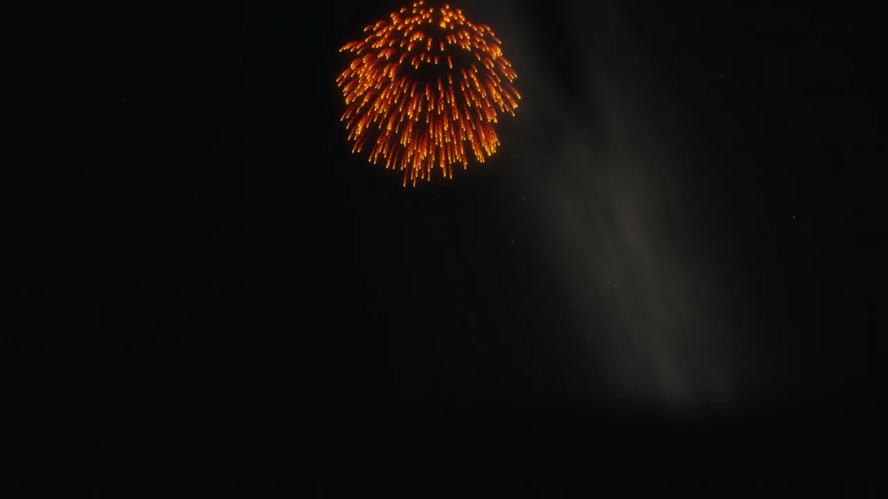 A golden firework burst over a dark horizon